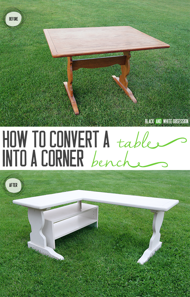 How to Convert a Table into a Corner Bench Before and After - The Seasons' Saturday Selections, #1